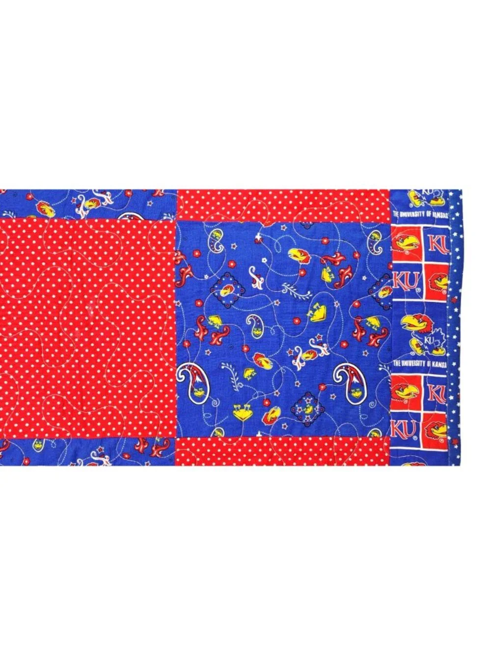 University Of Kansas Jayhawk KU Handmade Patchwork Baby Quilt Red Blue 39
